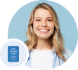Young woman next to a passport